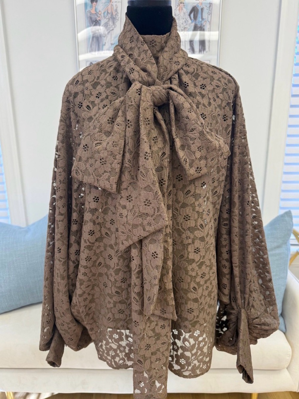 Zimmermann Lace Tie-Neck Blouse size Small